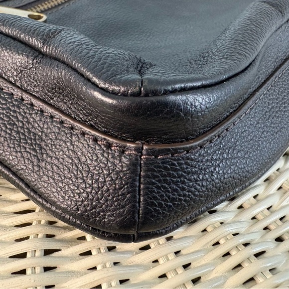 Black Fossil Explorer Leather Crossbody Bag with Gold Accents - Picture 5 of 9